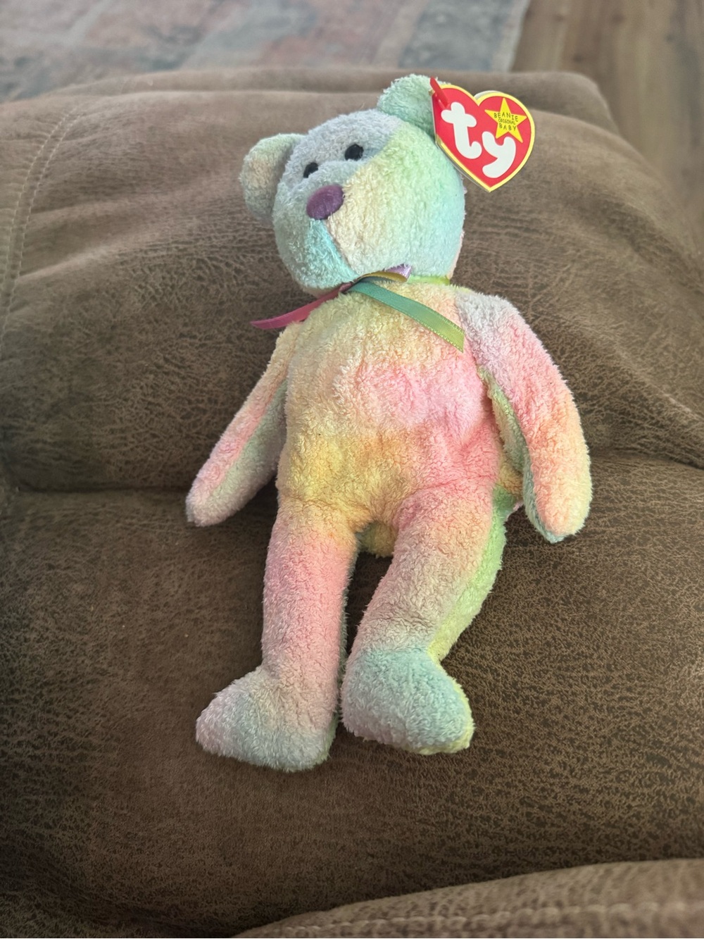 Ty Pastel Rainbow Bear Plush - Pink, Green, Yellow, Blue